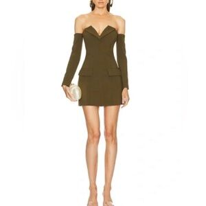 Cult Gaia Sol off the shoulder Olive Green Dress Sz 2